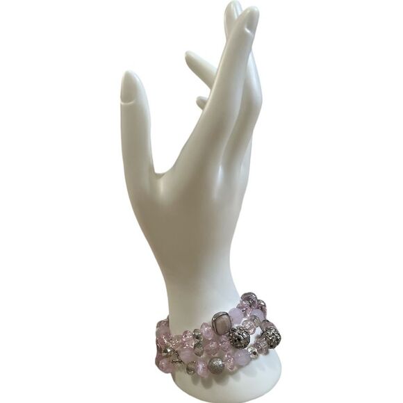 Purple, white & silver stretchy ladies bracelet. - Picture 1 of 6